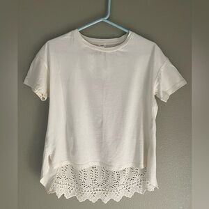 Anthropologie TINY Ivory Cream Boho Lace Short Sleeve T-Shirt Size S